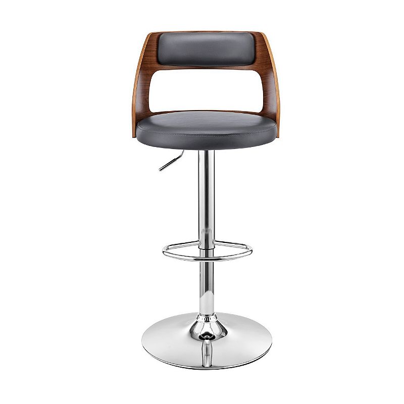 Adjustable Barstool with Open Wooden Back， Black and Gray