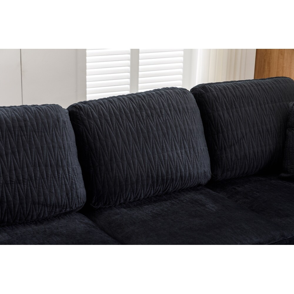 Black Velvet Modular Reversible Sectional Sofa Set w/ 2 Ottomans