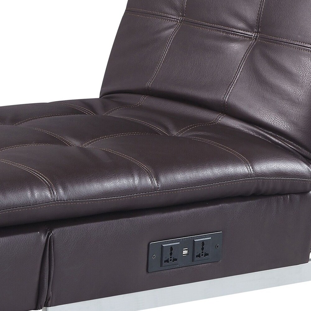 70 Inch Chaise Lounge With USB Port  Square Tufting  1 Pillow  Black