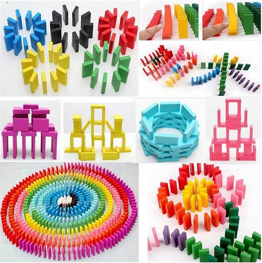 960pcs Rainbow Wooden Domino Toy Set Kids Dominoes Game Building Blocks