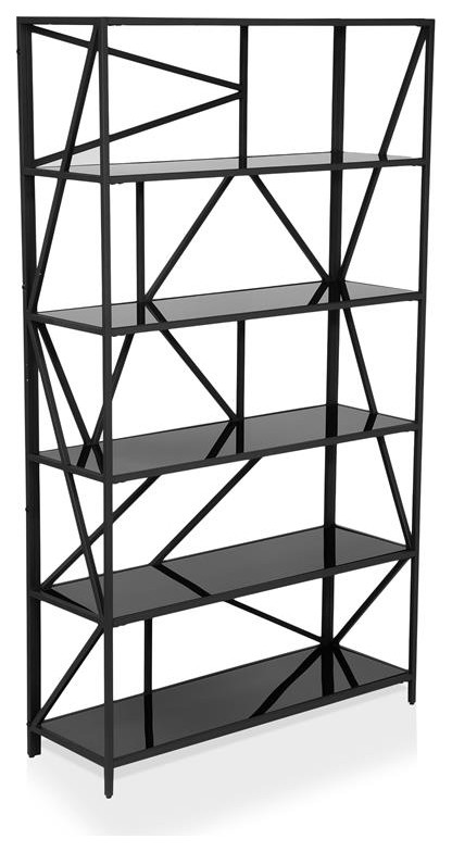 Furniture of America Qualt Industrial Metal 5 Shelf Bookcase in Black   Industrial   Bookcases   by Homesquare  Houzz