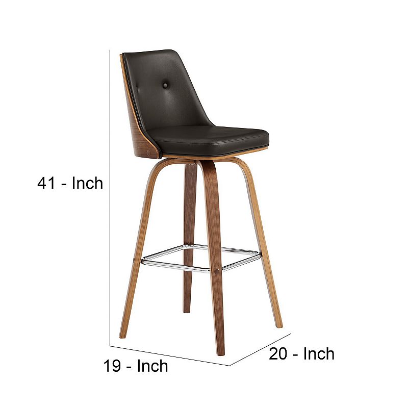 Swivel Bar Stool with Button Tufted Curved Back， Dark Brown