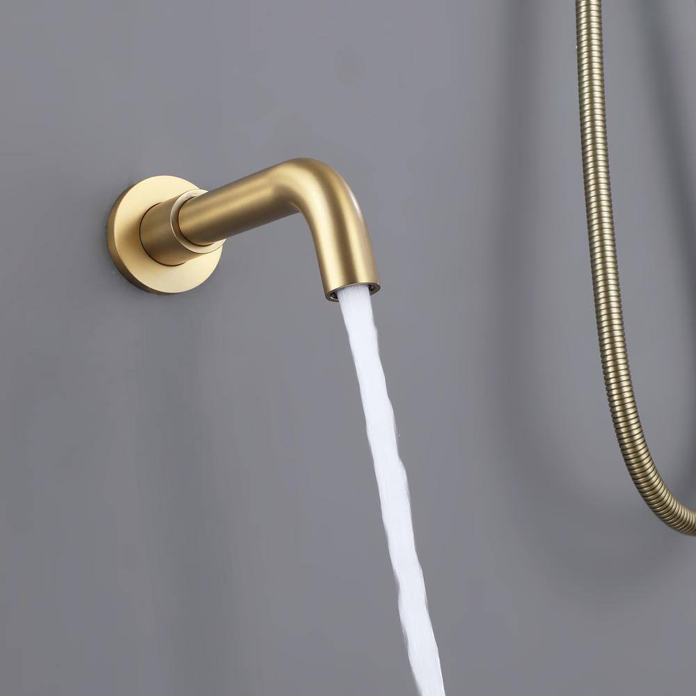 FORCLOVER 2-Handle 1-Spray Wall Mount Tub and Shower Faucet with Hand Shower in Brushed Gold (Valve Included) HAT-R1020-BG