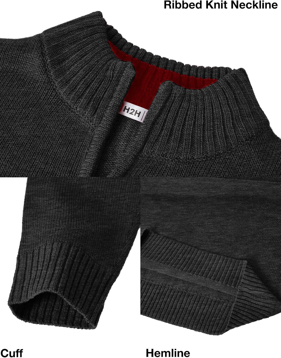 H2H Mens Casual Slim Fit Pullover Sweaters Long Sleeve Knitted Fabric Zip Up Mock Neck Polo Sweater