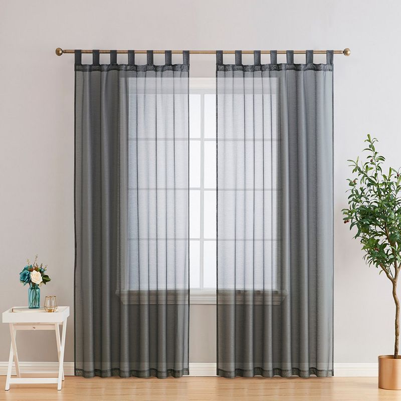 THD Olivia Semi Sheer Light Filtering Transparent Tab Top Lightweight Window Curtains Drapery Panels for Bedroom and Living Room， Set of 2