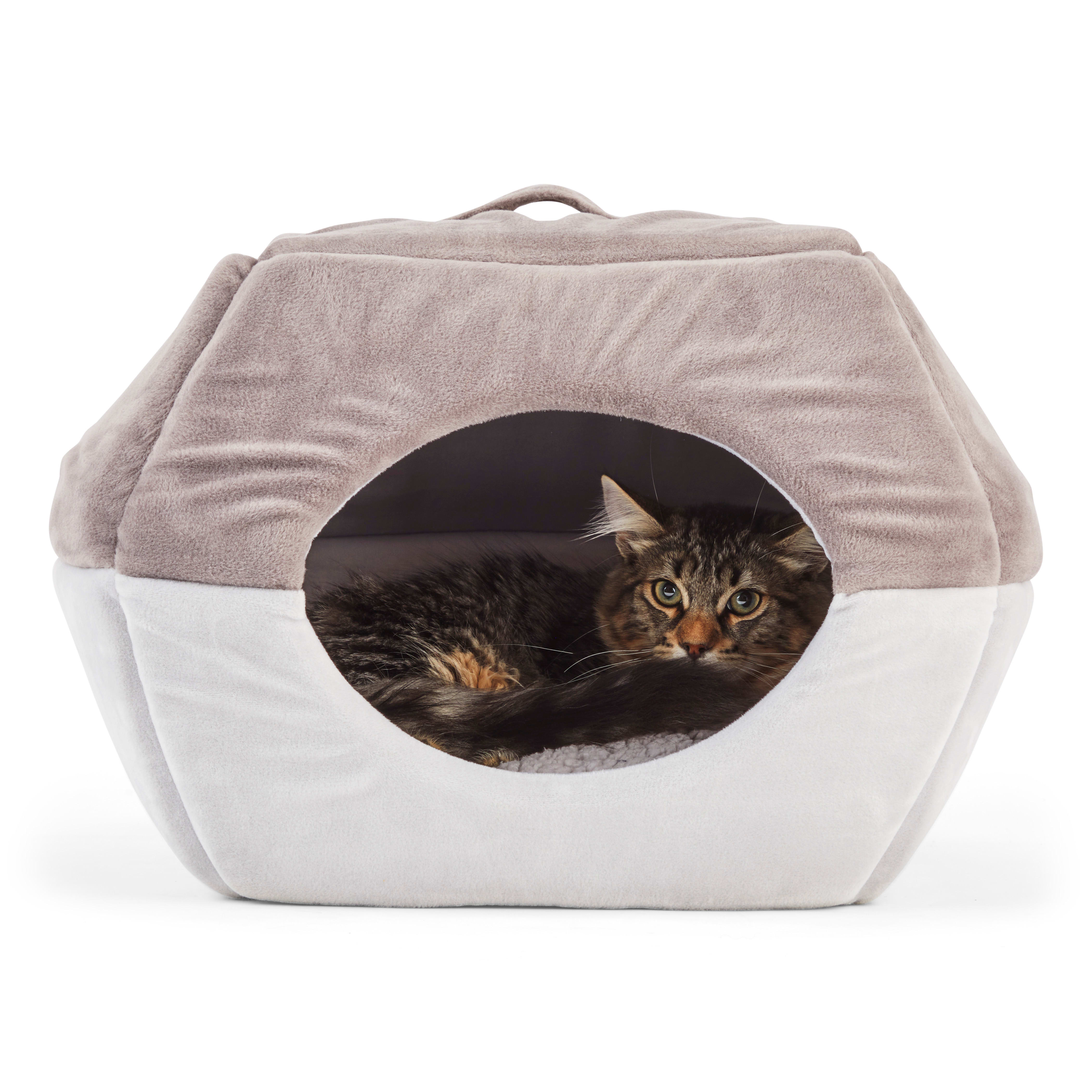 EveryYay Snooze Fest Grey 2-in-1 Convertible Cat Bed， 16