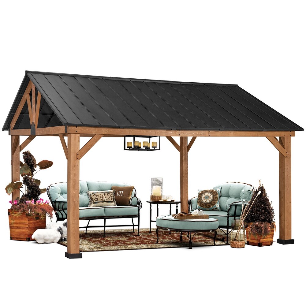 Cozywor 15 ft. x 13 ft. Outdoor Cedar Wood Patio Hardtop Gazebo