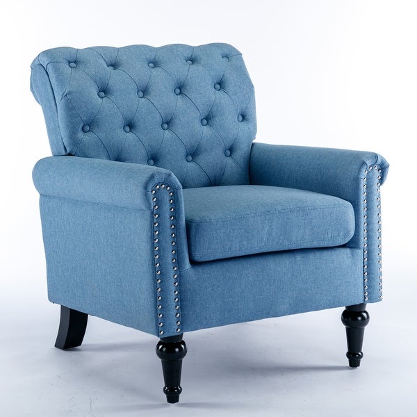 Linen Fabric Accent Chairs Modern Accent Armchair Comfy Reading Chair， Tufted Upholstered Comfortable Single Sofa Chair