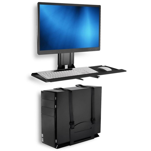 Mount it Monitor And Keyboard Wall Mount With Cpu Holder Height Adjustable Standing Vesa Keyboard Tray 25 Inch Wide Platform With Mouse Pad