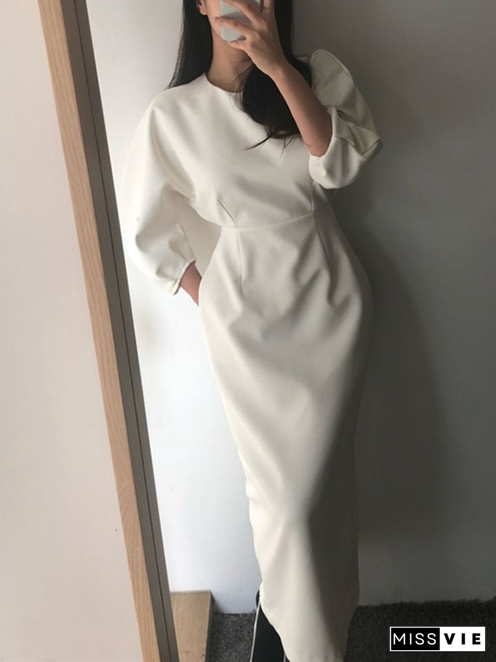 Summer Spring New Elegant Office Ladies Bodycon Dress Fashion Sexy Solid Color Midi Women Slim Party White OL Clothes