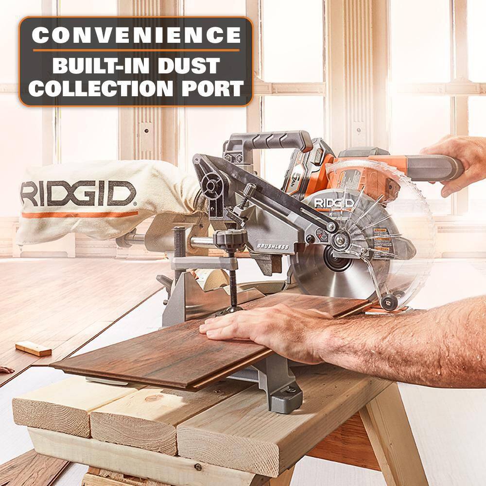 RIDGID 18V Brushless Cordless 7-14 in. Dual Bevel Sliding Miter Saw with 18V Lithium-Ion 4.0 Ah Battery (2-Pack) R48607B-AC87004P