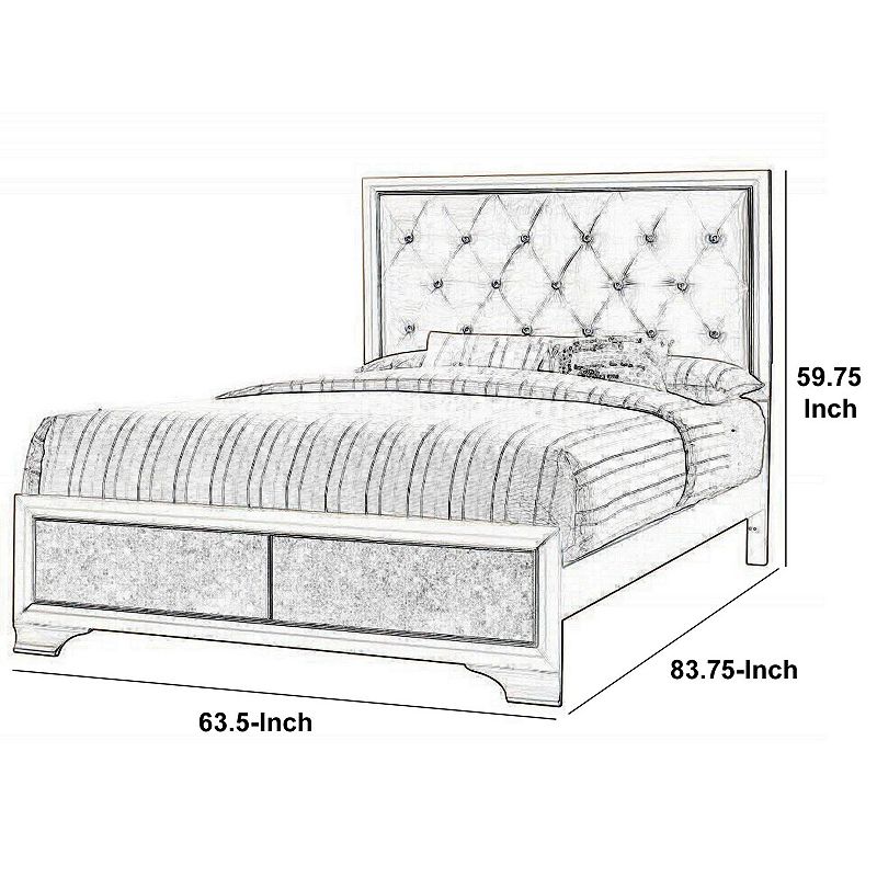 Transitional Wooden Queen Size Bed with Button Tufted Headboard， champagne