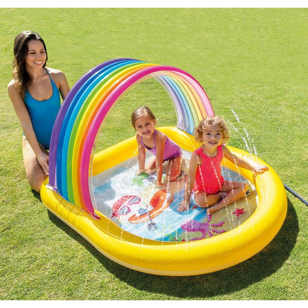 Intex 57156ep 22 gallon Inflatable Outdoor Rainbow Arch Kids Spray Swimming Pool For Toddlers Ages 2 amp Up