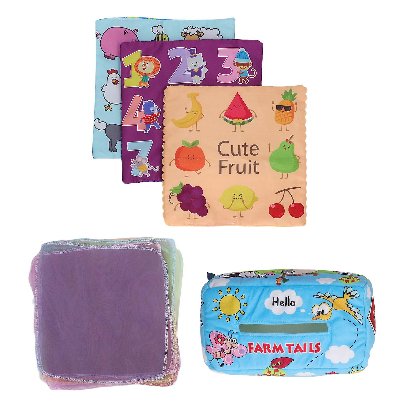 Tissue Box Toy Plush Educational High Contrast Baby Mock Tissue Box Farm Pattern
