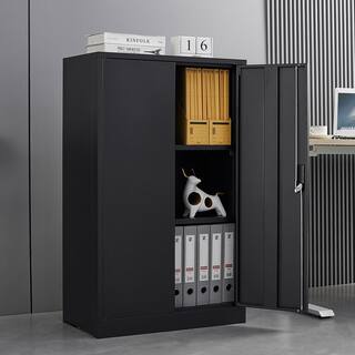 VERYKE Modern Black Steel Folding File Cabinet with 3-Shelves  2-Doors DB-W124747827