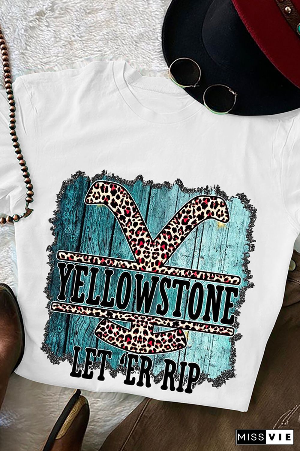 YELLOWSTONE Print Graphic Tees for Women Wholesale Short Sleeve T shirts Top