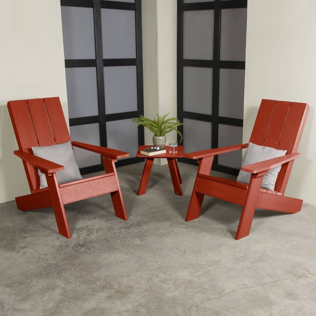 3pc Outdoor Set With Italica Modern Adirondack Chairs amp Side Table Rustic Red Highwood