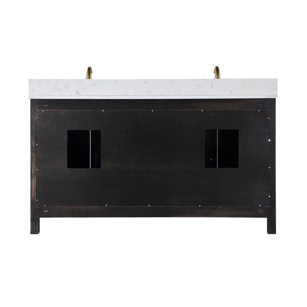 Altair Hadiya 60 in. W x 22 in. D x 34 in. H Bath Vanity in Black Oak with Carrara White Composite Stone Top 542060-BO-AW-NM