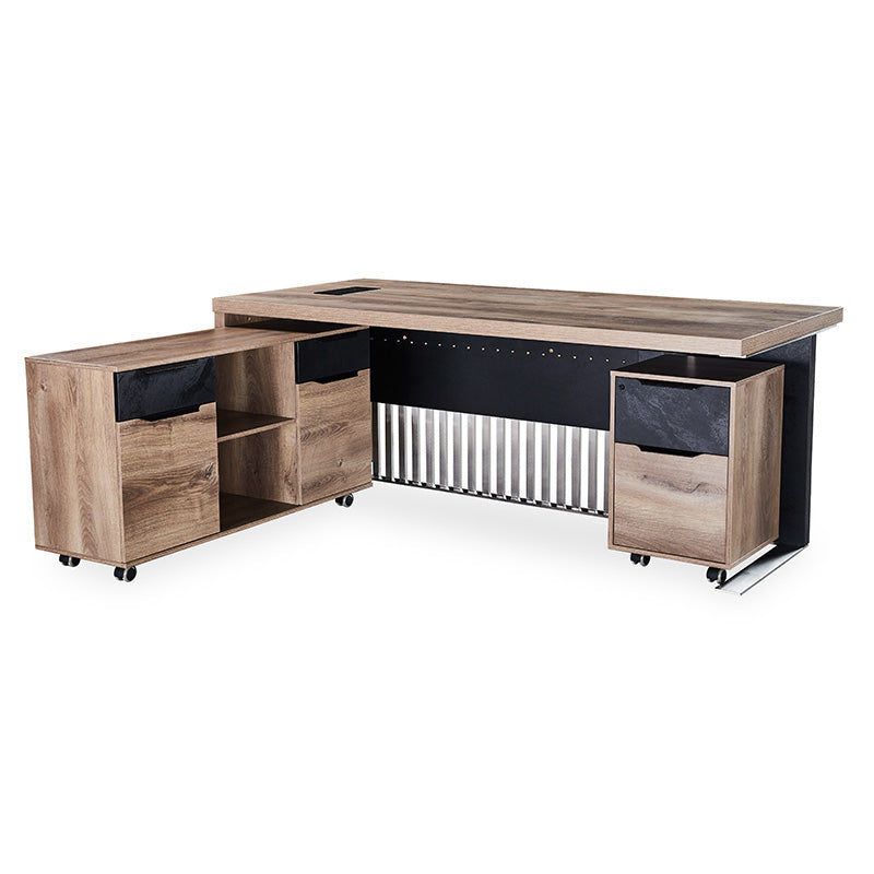 AFTAN Executive Desk with Pedestal & Left Mobile Return 180cm - Warm Oak & Black