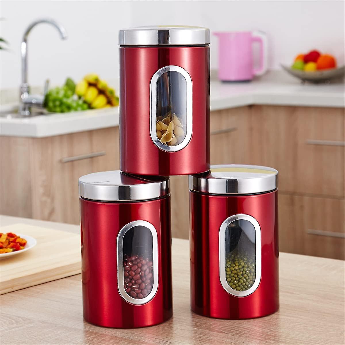 Set Of 3 Stainless Steel Storage Boxes For Tea， Coffee， Sugar And Cereals， Nuts， Preservation Boxes， Storage Boxes