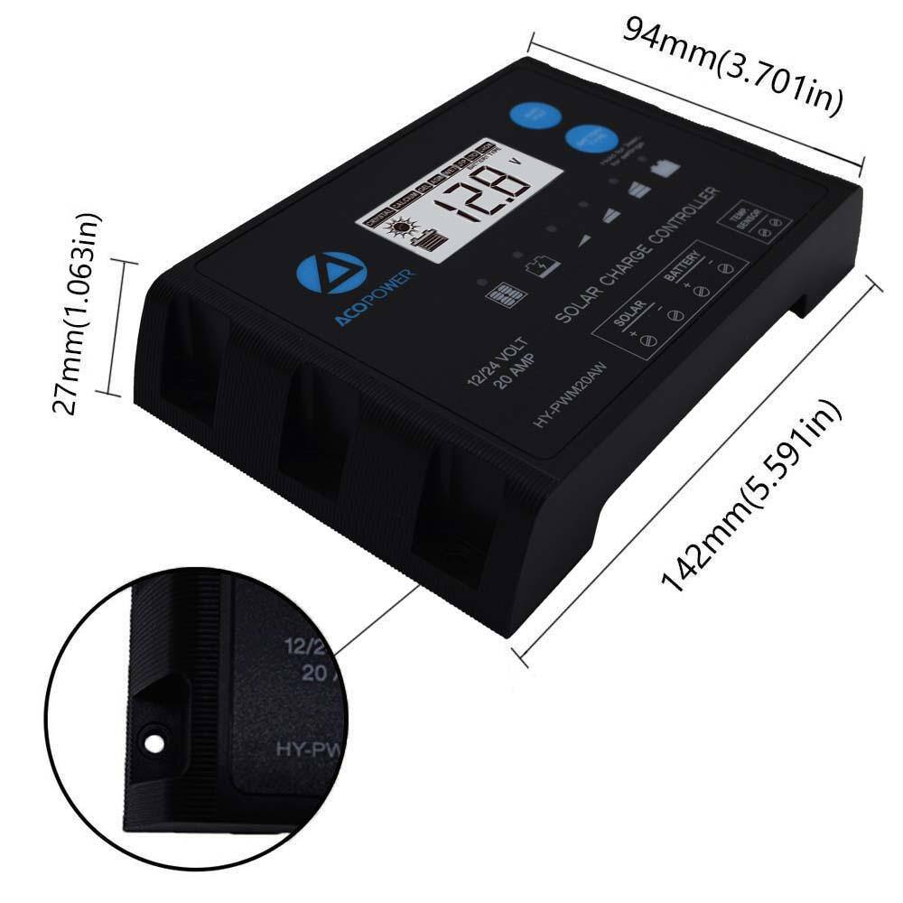 ACOPower 100-Watt Monocrystalline OffGrid Solar Power Kit with 100-Watt Solar Panel 20 Amp PWM Charge Controller SPKM-100W20A