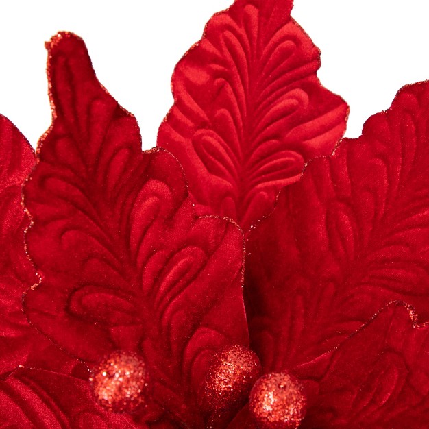 Glittered Red Poinsettia Christmas Stem Spray