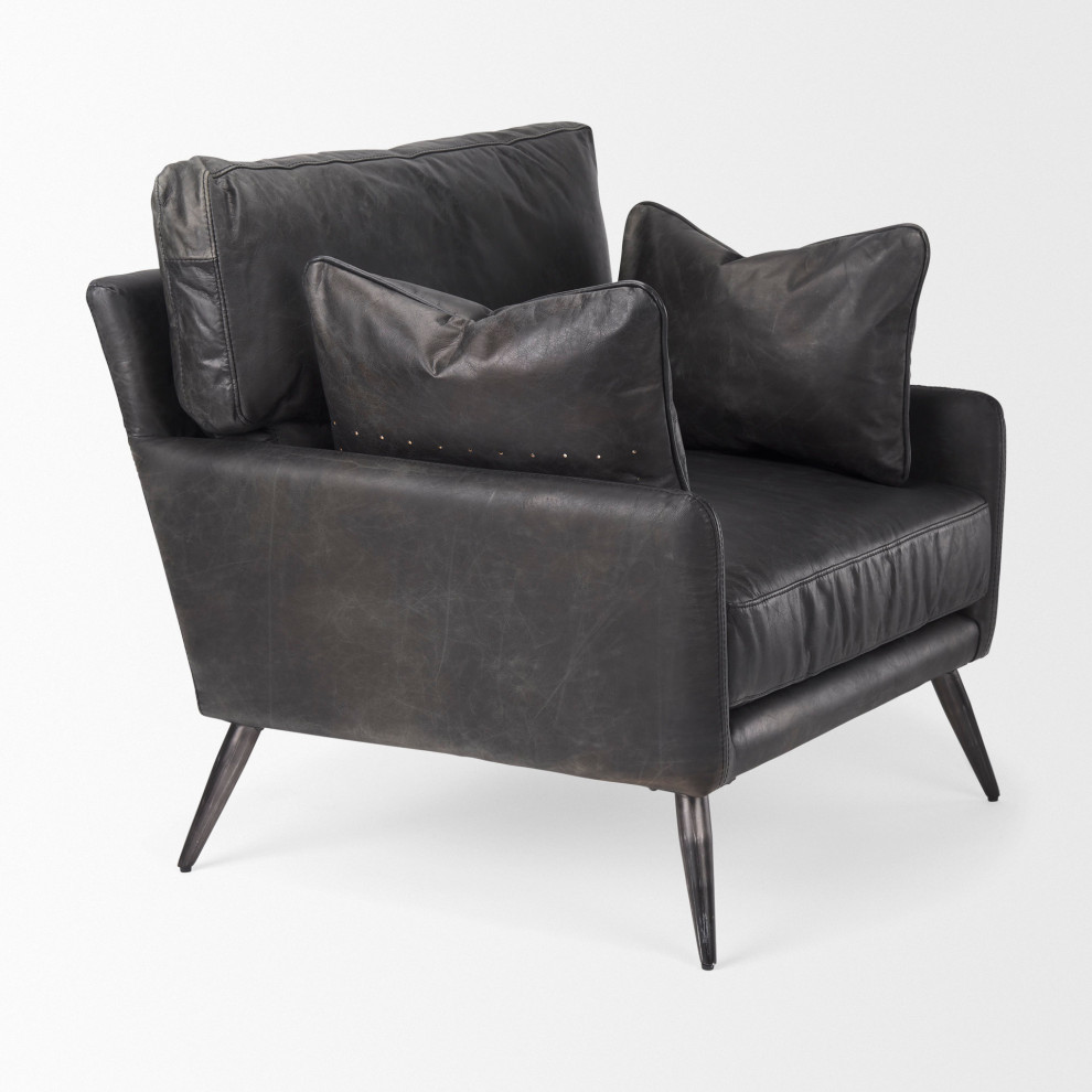 Cochrane 34.5Lx33Wx32.5H Black Leather Wrapped Chair   Midcentury   Armchairs And Accent Chairs   by Mercana  Houzz