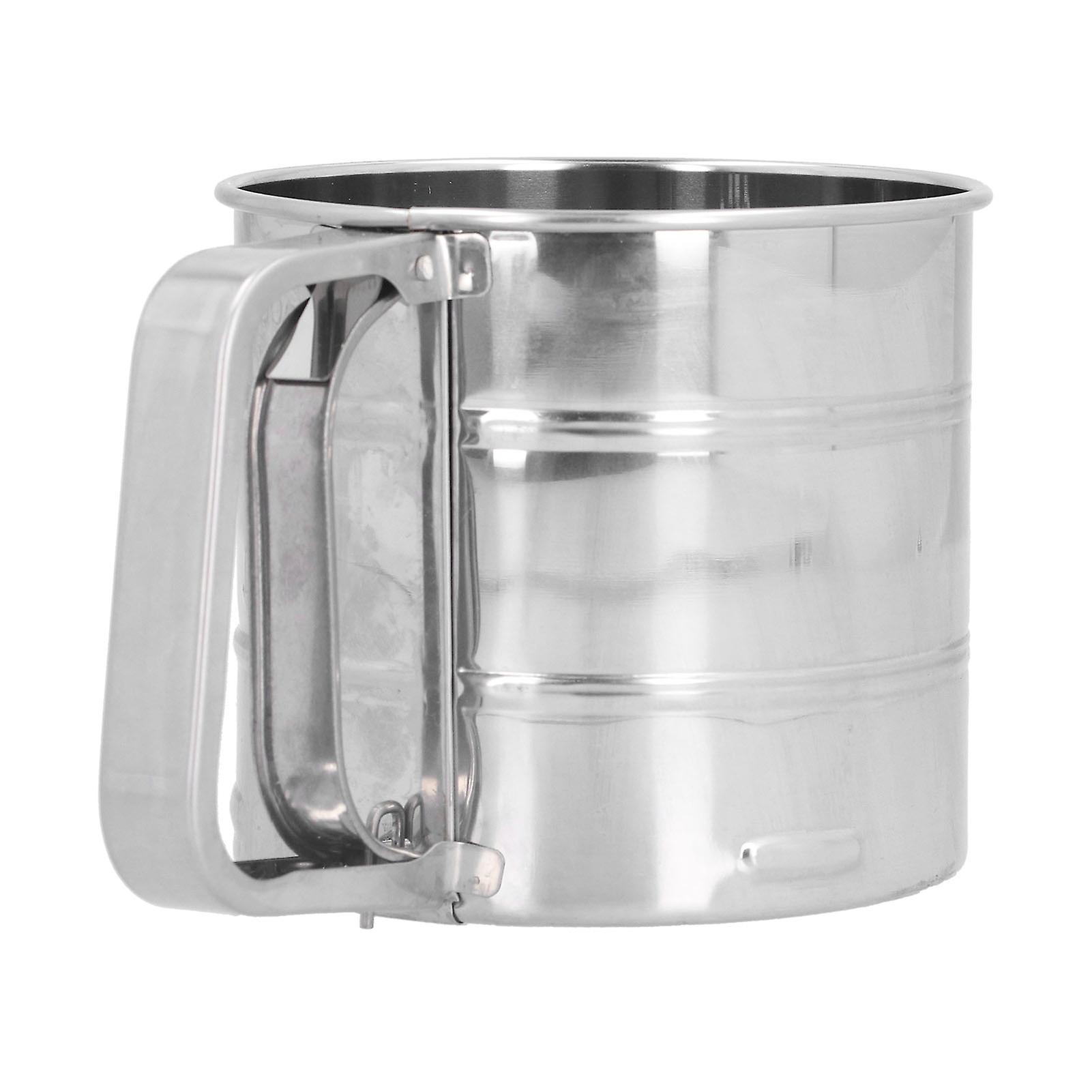 Stainless Steel Flour Sifter Baking Sugar Sifter Hand Crank Handheld Sifter Shaker Sieve Cup For Flour Icing Sugar