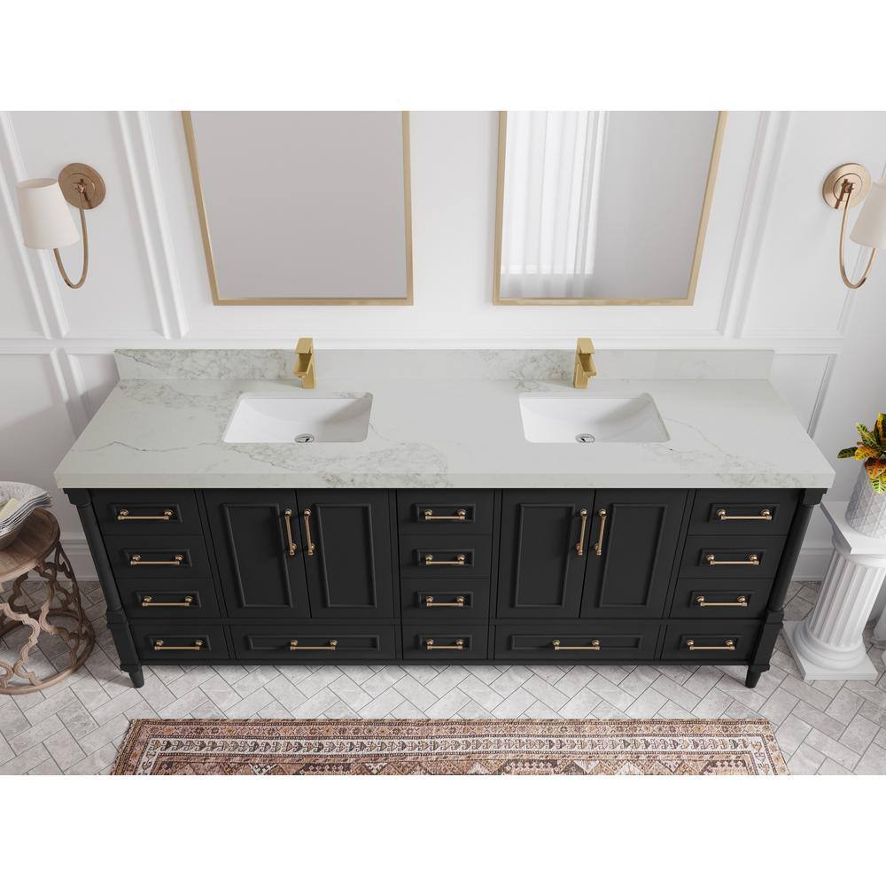 Willow Collections Hudson 84 in. W x 22 in. D x 36 in. H Double Sink Bath Vanity in Black with 2 in. Calacatta Nuvo Top ABD_BLK_CA_NV_84