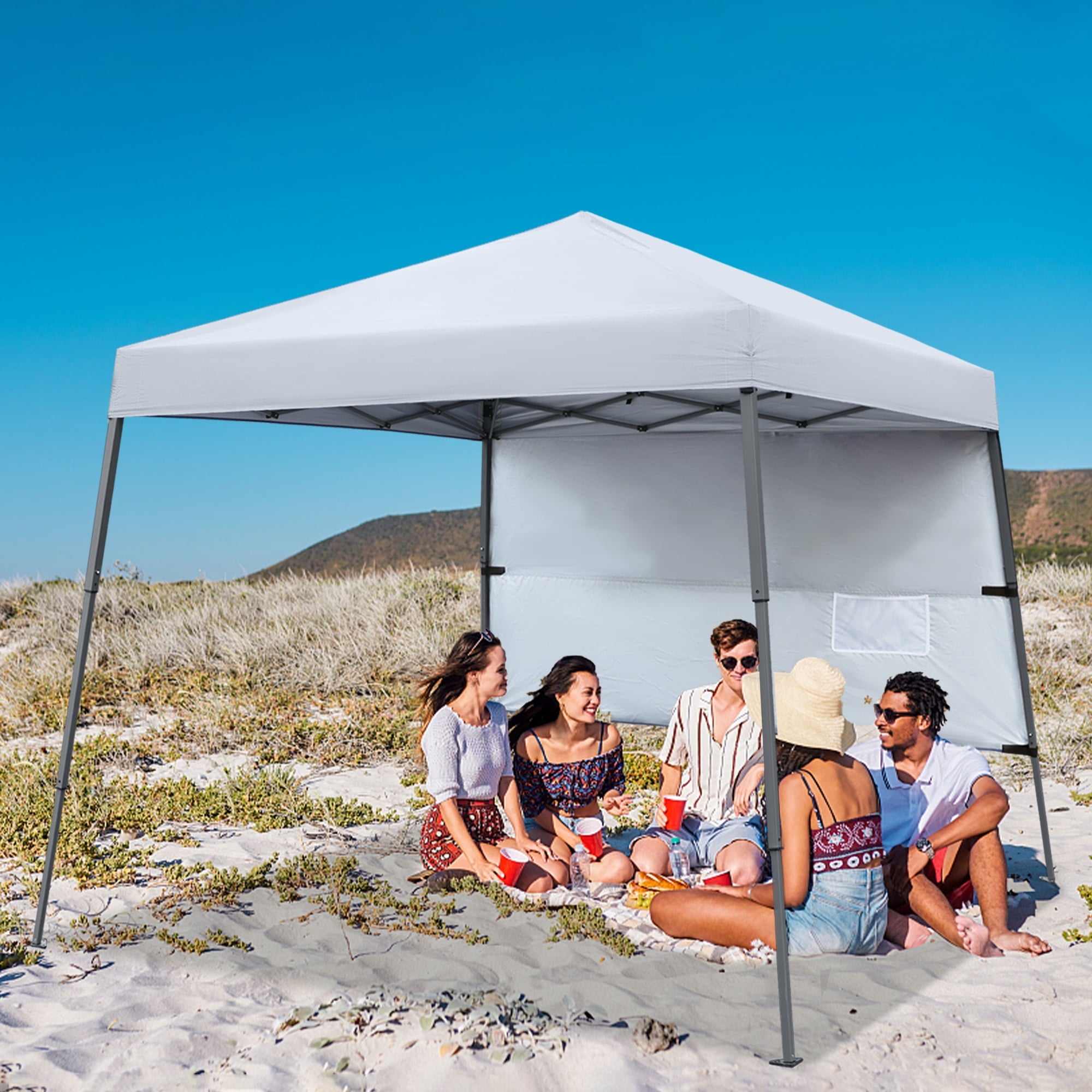 ABCCANOPY 8 ft x 8 ft Beach Canopy Tent with wall and Backpack Bag - Gray