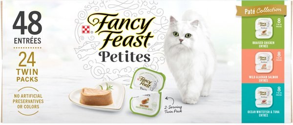 Purina Fancy Feast Gourmet Wet Cat Food Variety Pack， Petites Pate Collection， 2.8-oz tub， case of 12， 24 count