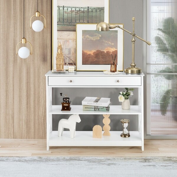 Console Table 3-Tier with Drawer and Storage Shelves - 39''x 12''x 31''(L x W x H)