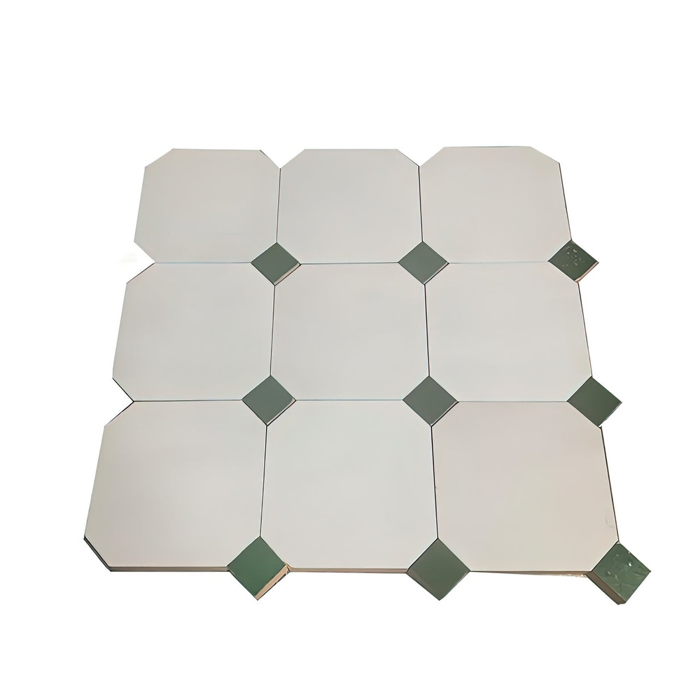 Contemporary Zellige Panels  12x12x0.5  White   Green accents