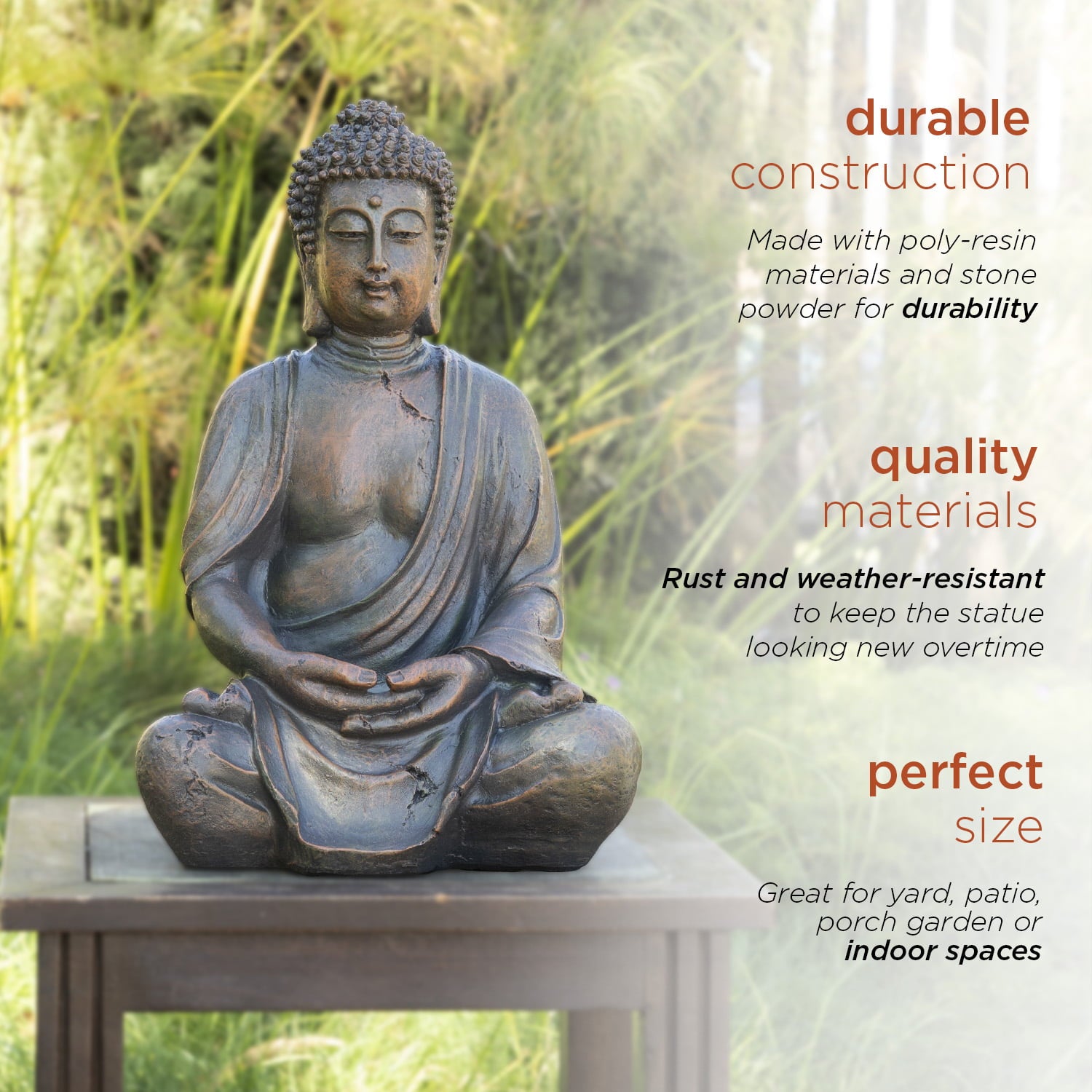 Alpine Corporation 15" Meditating Buddha Garden Statue