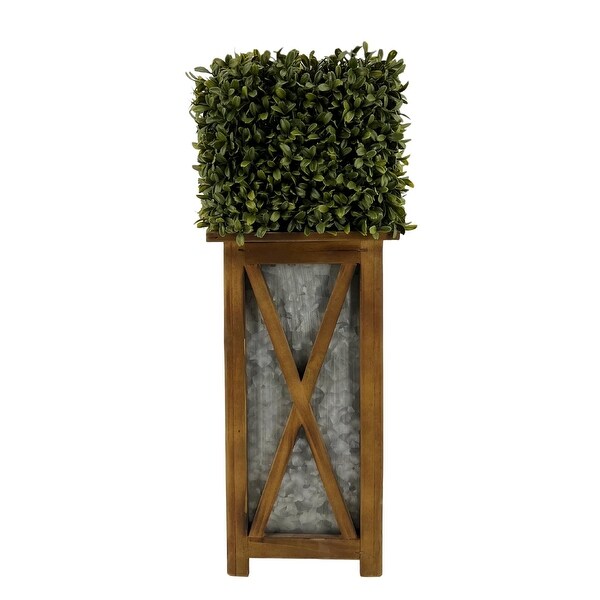 Faux Boxwood Square Topiary in Crisscross Tall Wood/ Metal