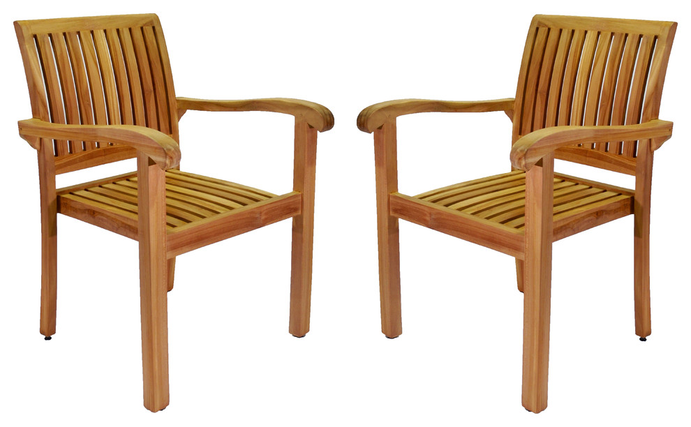 Nain Stacking Arm Chairs  Outdoor Dining Patio  Set of 2   Transitional   Outdoor Dining Chairs   by Teak Deals  Houzz