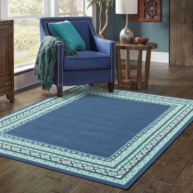 Marlowe Border Patio Rug Navy green