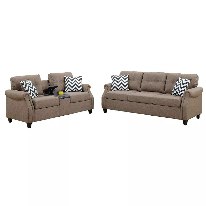 F.c Design 2pcs Sofa Set Living Room Furniture Polyfiber Sofa Loveseat With Console Pillows Couch