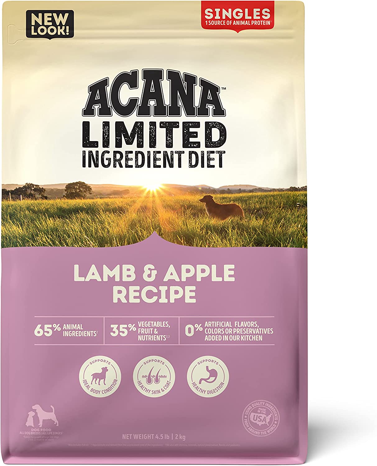 ACANA Singles Limited Ingredient Dry Dog Food， Grain-free， High Protein， Lamb and Apple， 4.5lb