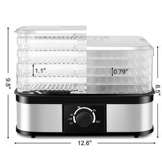 ANGELES HOME 5-Tray Black and Sliver Temperature Control Food Dehydrator SA56-9HW444