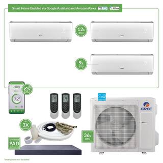 GREE Gen3 Smart Home Triple-Zone 34000 BTU 3 Ton Ductless Mini Split Air Conditioner  Heat Pump 25 ft. Install Kit 230-Volt MULTI36VIR310HP