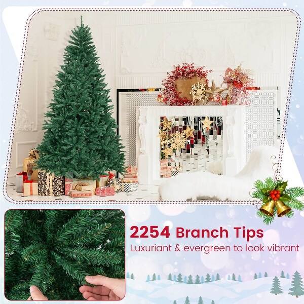 Costway 7.5FT Hinged Christmas Tree Unlit Artificial Xmas Decoration