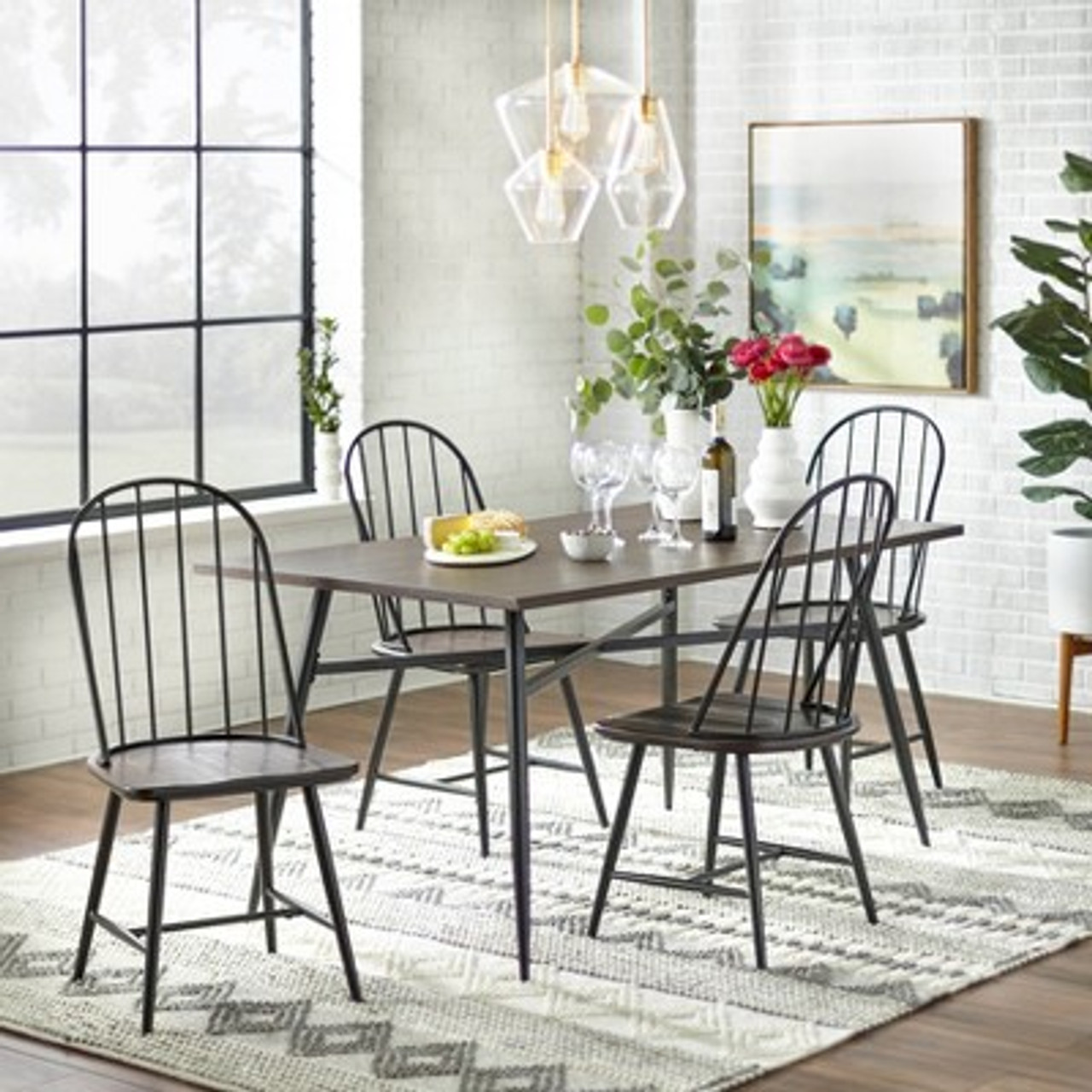 Set of 2 Milo Windsor Metal with Wood Seat Dining Chairs Black/Espresso Brown - Buylateral