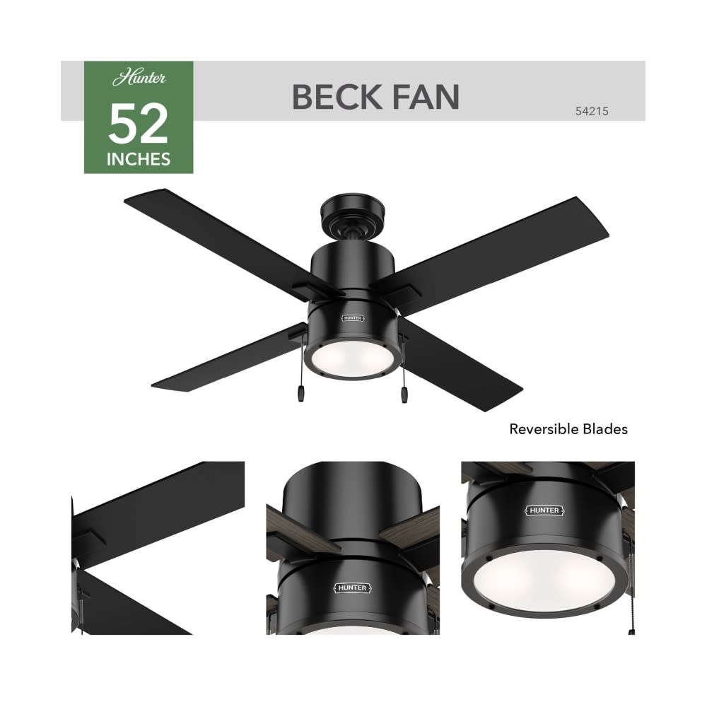 Hunter Beck Ceiling Fan 52 Matte Black/Greyed Walnut