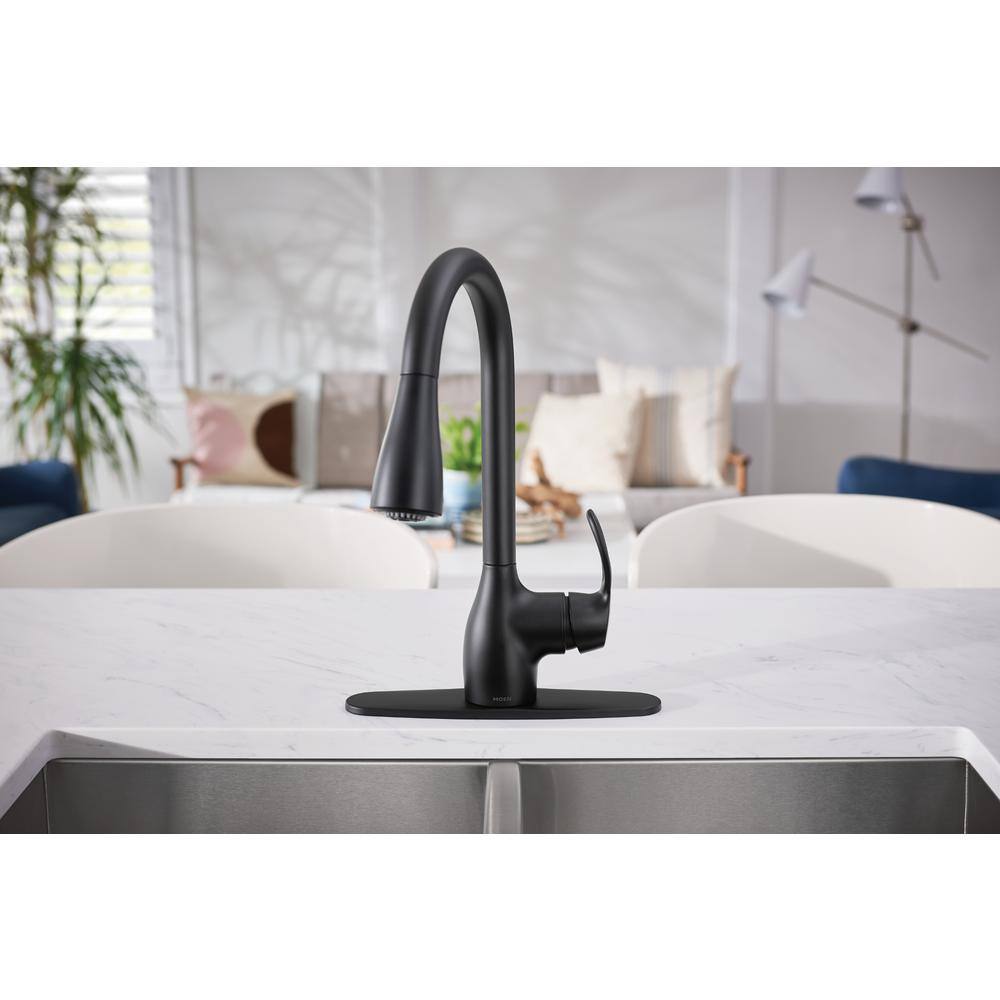 MOEN Kleo Single-Handle Pull-Down Sprayer Kitchen Faucet with Reflex and Power Clean in Matte Black CA87011BL