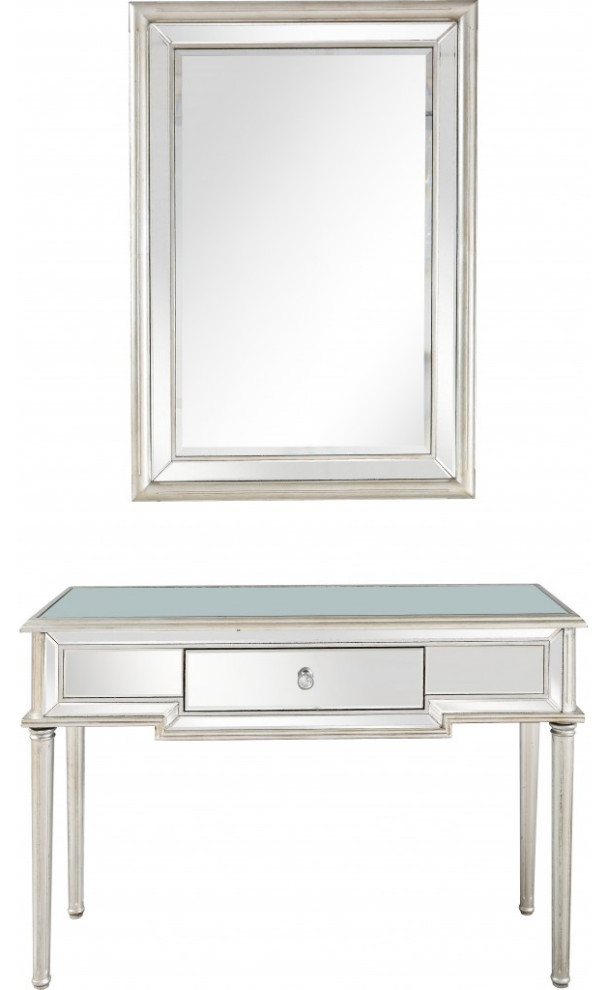 Silver Leaf Antiqued Mirror and Console Table   Traditional   Console Tables   by UStradeENT LLC  Houzz