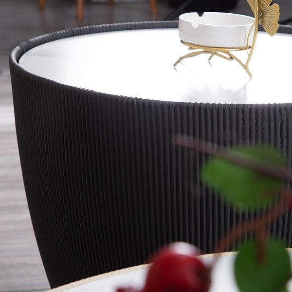 Modern Drum Coffee Table， Sintered Stone Coffee Table with PU Leather and Aluminum Alloy Base