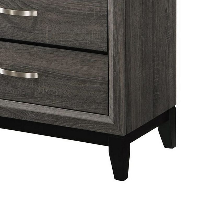 5 Drawer Transitional Chest with Chamfered Feet and Curved Handles， Gray