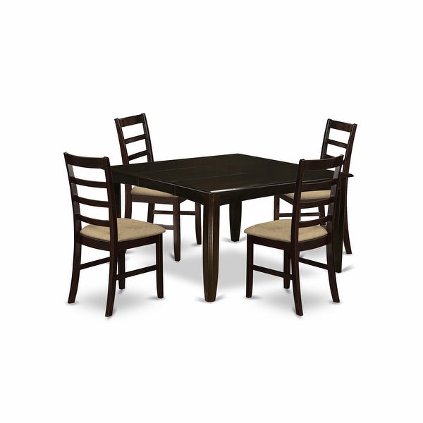 Wood Expandable Dining Set - Dining Table - Upholstered Linen Fabric Kitchen Chairs - Cappuccino Finish (Pieces Option)