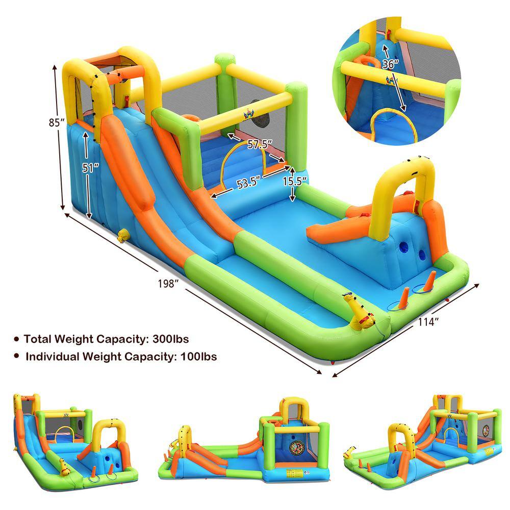 Costway Inflatable Water Slide Park Bounce House Climbing Wall with 950-Watt Blower OP70654+EP24684